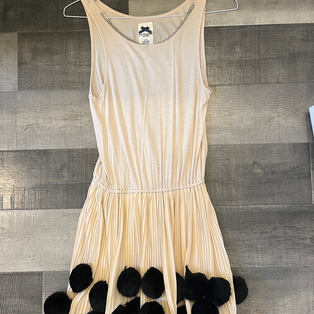 Pom pom ivory/cream dress with black pom poms